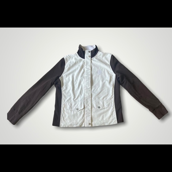 Lauren Ralph Lauren Active Women's Size Petite Med Track Jacket Off White/Brown - Picture 3 of 15